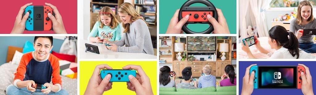 Nintendo Switch console with neon blue&amp;red Joy-Con