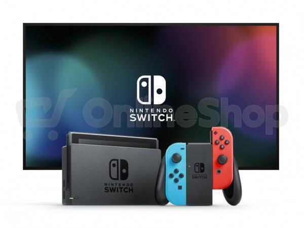 Nintendo Switch console with neon blue&amp;red Joy-Con
