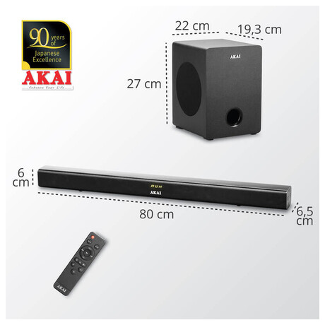 Soundbar AKAI, ASB-6WSW, Bluetooth, LED displej, dlkov ovldn, 70 W RMS