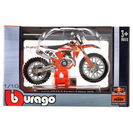 Teddies Motorka Bburago KTM 450 SX-F Factory Edition (2018) kov/plast 12cm v krabice 12ks v boxu