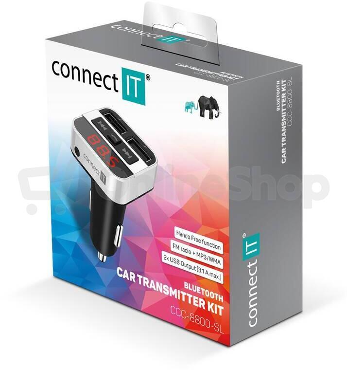 CONNECT IT InCarz Bluetooth transmitter, 2xUSB+3.5mm AUX, STŘÍBRNÝ (CCC-8800-SL)