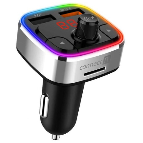 CONNECT IT&nbsp;CarRGB Bluetooth transmitter, 2xUSB+MicroSD, STŘÍBRNÝ (foto 1)