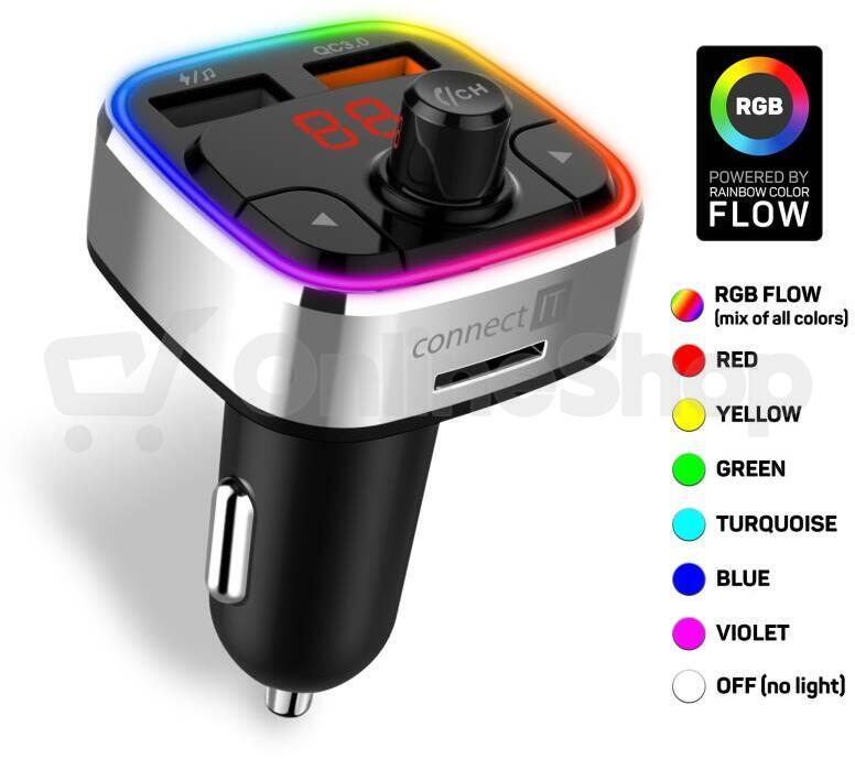 CONNECT IT CarRGB Bluetooth transmitter, 2xUSB+MicroSD, STŘÍBRNÝ (CCC-9090-SL)