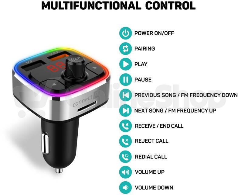 CONNECT IT CarRGB Bluetooth transmitter, 2xUSB+MicroSD, STŘÍBRNÝ (CCC-9090-SL)