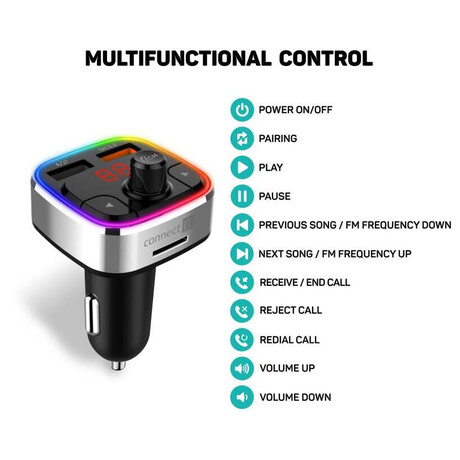 CONNECT IT&nbsp;CarRGB Bluetooth transmitter, 2xUSB+MicroSD, STŘÍBRNÝ (foto 4)
