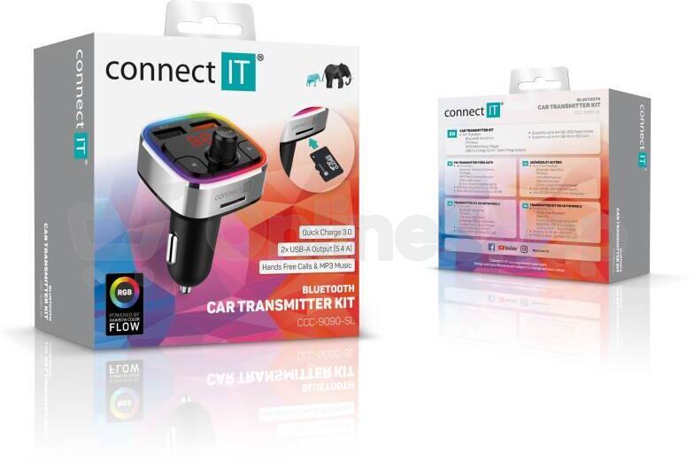 CONNECT IT CarRGB Bluetooth transmitter, 2xUSB+MicroSD, STŘÍBRNÝ (CCC-9090-SL)