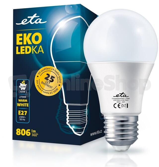 Žárovka LED ETA EKO LEDka klasik 8,5W, E27, teplá bílá