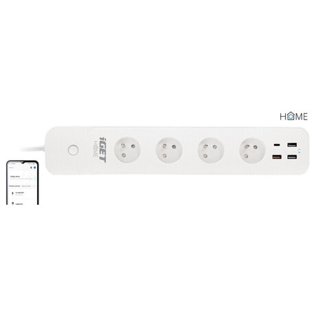 iGET HOME Power 4 USB - Smart WiFi prodluovac pvod 4x AC 230V s 4x USB portem a menm spoteby (75020804)