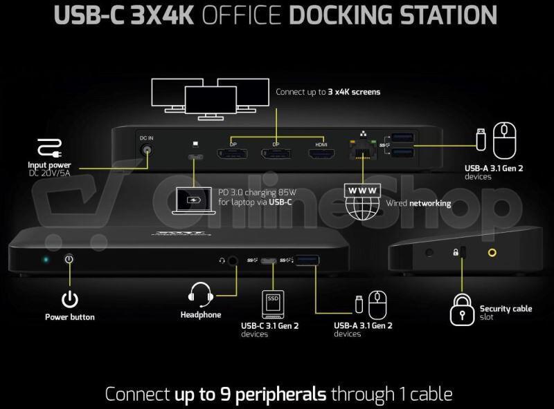 Nillkin PORT CONNECT Dokovací stanice pro kanceláře, USB-C, 2x4K, černá (901910W-EU)