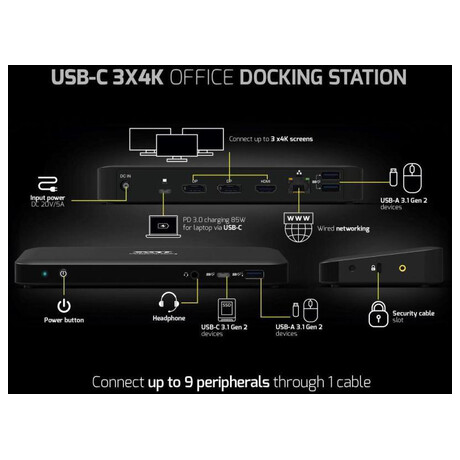 Nillkin PORT CONNECT Dokovac stanice pro kancele, USB-C, 2x4K, ern (901910W-EU)