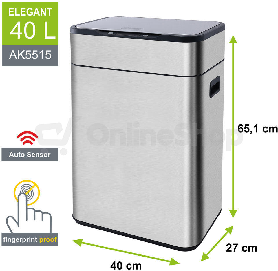 Bezdotykový odpadkový koš Helpmation ELEGANT AK5515, 40 l