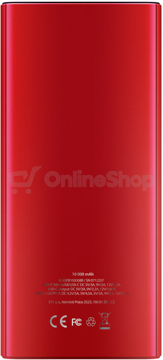 Powerbanka GoGEN PB100008 10000 mAh, USB-C PD 20W - červená