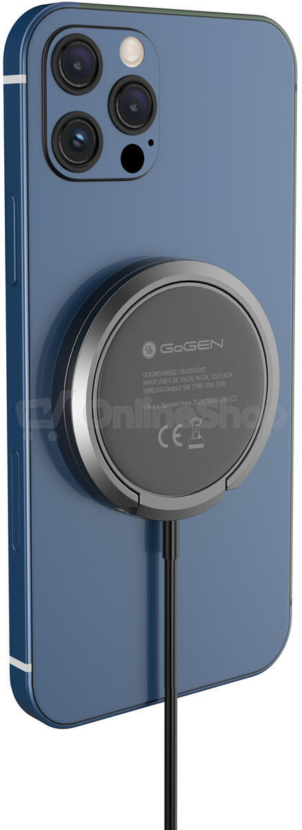 Bezdrátová nabíječka GoGEN s MagSafe funkcí a kovovým držákem, černá