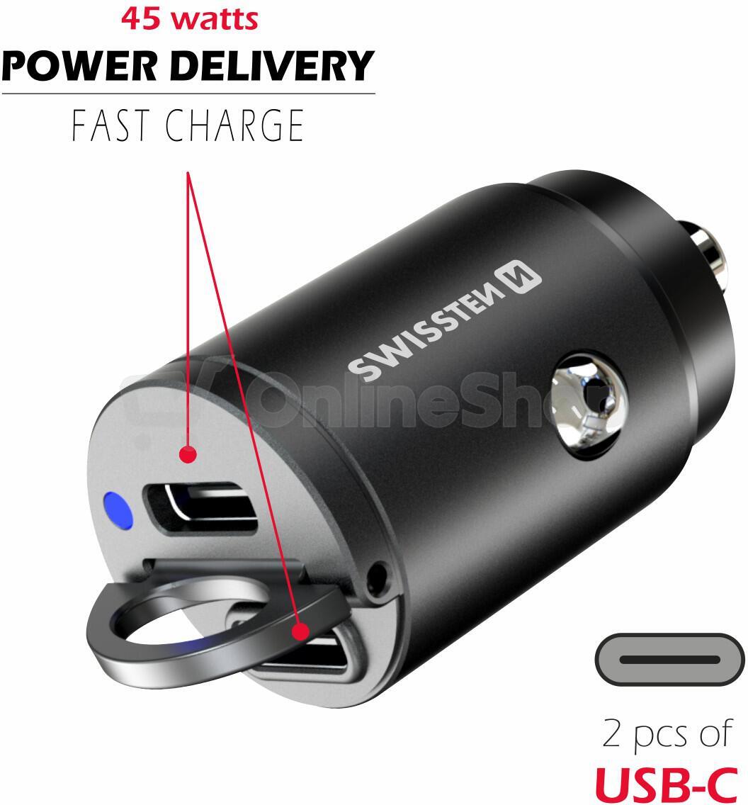 SWISSTEN CL ADAPTÉR POWER DELIVERY 2x USB-C 45W NANO ČERNÝ