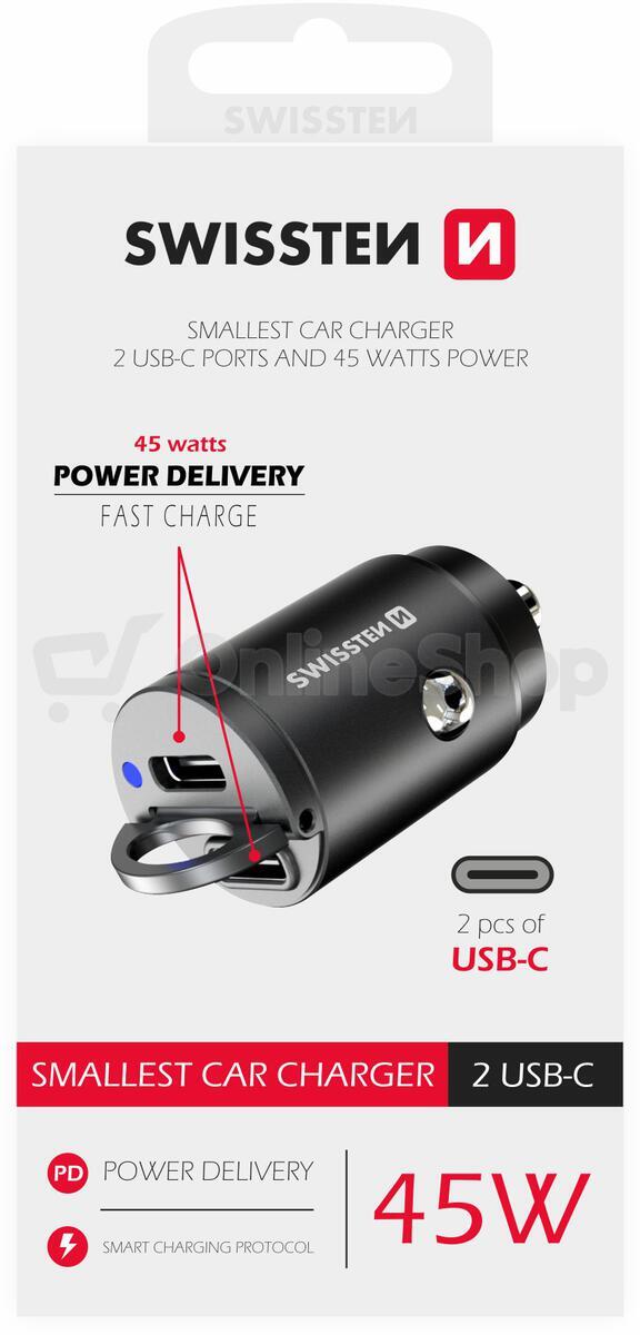 SWISSTEN CL ADAPTÉR POWER DELIVERY 2x USB-C 45W NANO ČERNÝ