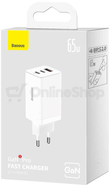 Baseus GaN5 Pro rychlonabíjecí adaptér 2x USB-C + USB-A 65W bílá (CCGP120202)