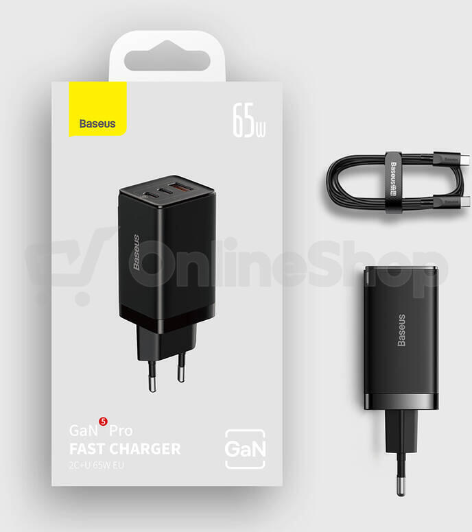 USB nabíječka Baseus GaN5 Pro, 2x USB-C + USB-A 65W, černá