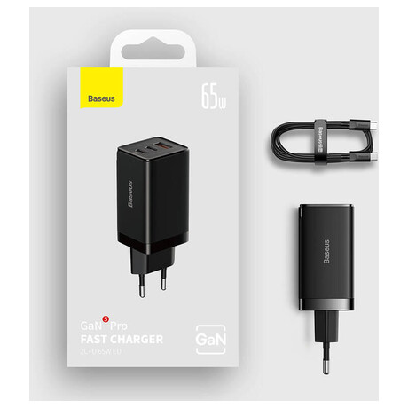 Baseus GaN5 Pro, 2x&nbsp;USB-C +&nbsp;USB-A 65W, černá (foto 8)