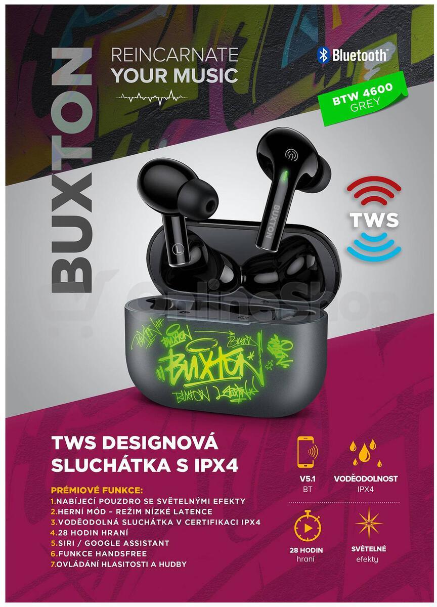 Bezdrátová sluchátka Buxton BTW 4600, šedá
