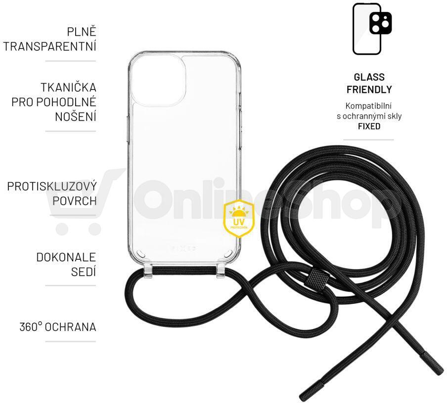Pouzdro FIXED Pure Neck s černou šňůrkou na krk pro Apple iPhone 11