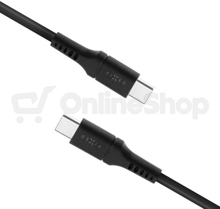 Dlouhý nabíjecí a datový Liquid silicone kabel FIXED s konektory USB-C/USB-C a podporou PD, 2m, USB 2.0, 60W, černý