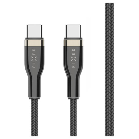 Krtk nabjec a datov opleten kabel FIXED s konektory USB-C/USB-C a podporou PD, 0.5m, USB 2.0, 100W, ern