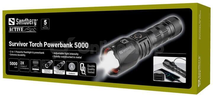 Svítilna a powerbanka Sandberg Survivor Torch 5000mAh, černá (420-89)