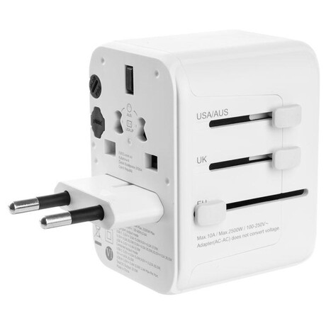 Cestovn adaptr FIXED Voyager 30 W pro EU, UK a USA/AUS, s 1xUSB-C a 2xUSB vstupem, GaN, PD 30W, bl