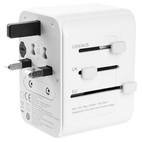 Cestovn adaptr FIXED Voyager 30 W pro EU, UK a USA/AUS, s 1xUSB-C a 2xUSB vstupem, GaN, PD 30W, bl