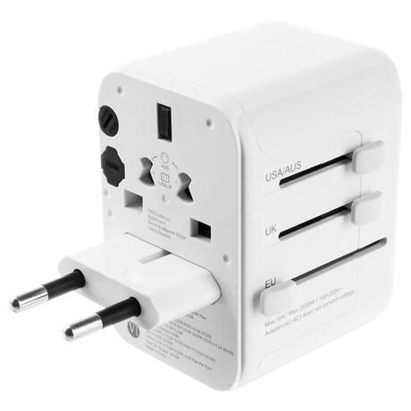 Cestovn adaptr FIXED Voyager 30 W pro EU, UK a USA/AUS, s 1xUSB-C a 2xUSB vstupem, GaN, PD 30W, bl