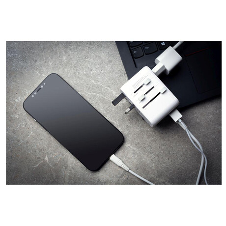 Cestovn adaptr FIXED Voyager 65 W pro EU, UK a USA/AUS, s 3xUSB-C a 2xUSB vstupem, GaN, PD 65W, bl