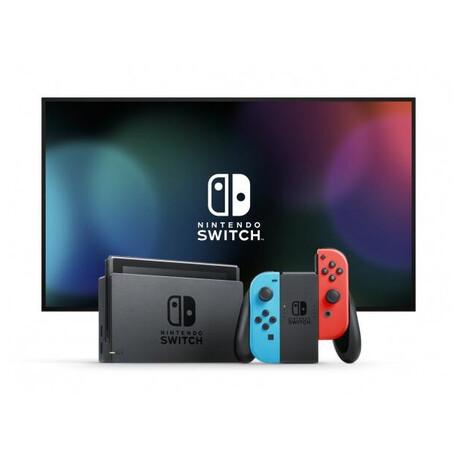 Nintendo Switch console with neon red&amp;blue Joy-Con