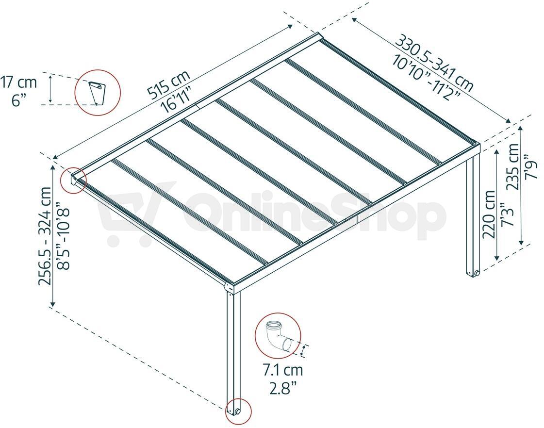 Pergola Palram - Canopia Stockholm 3,4 x 5,2 m, antracit