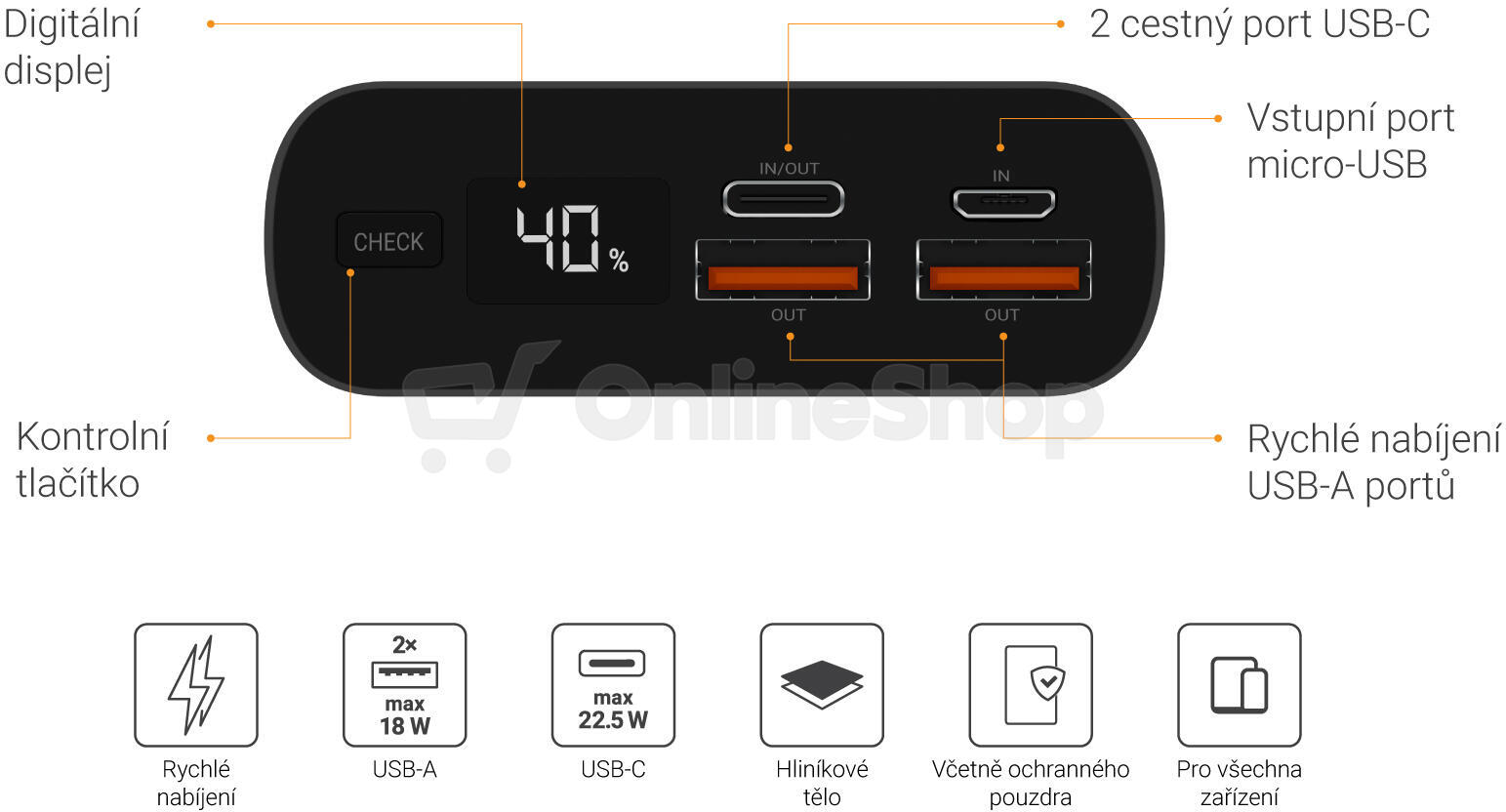 Powerbanka Navitel PWR20 AL, stříbrná