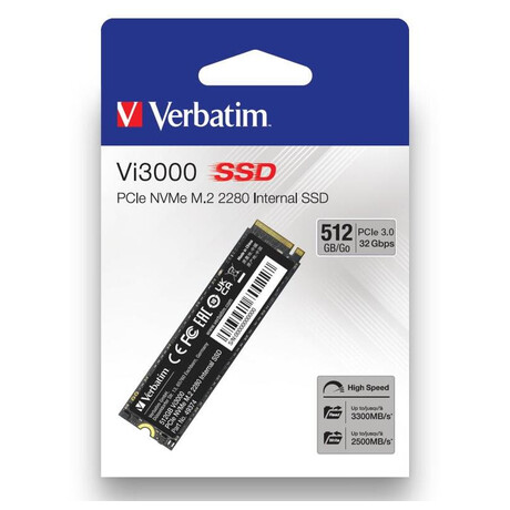 Verbatim SSD 512GB Vi3000 Internal PCIe NVMe M.2, intern disk, ern (49374)