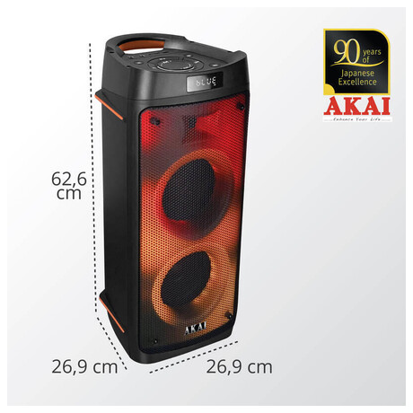 Reproduktor AKAI, Party box 810, přenosný, bluetooth, FM rádio, LED displej, funkce TWS, 50 W RMS