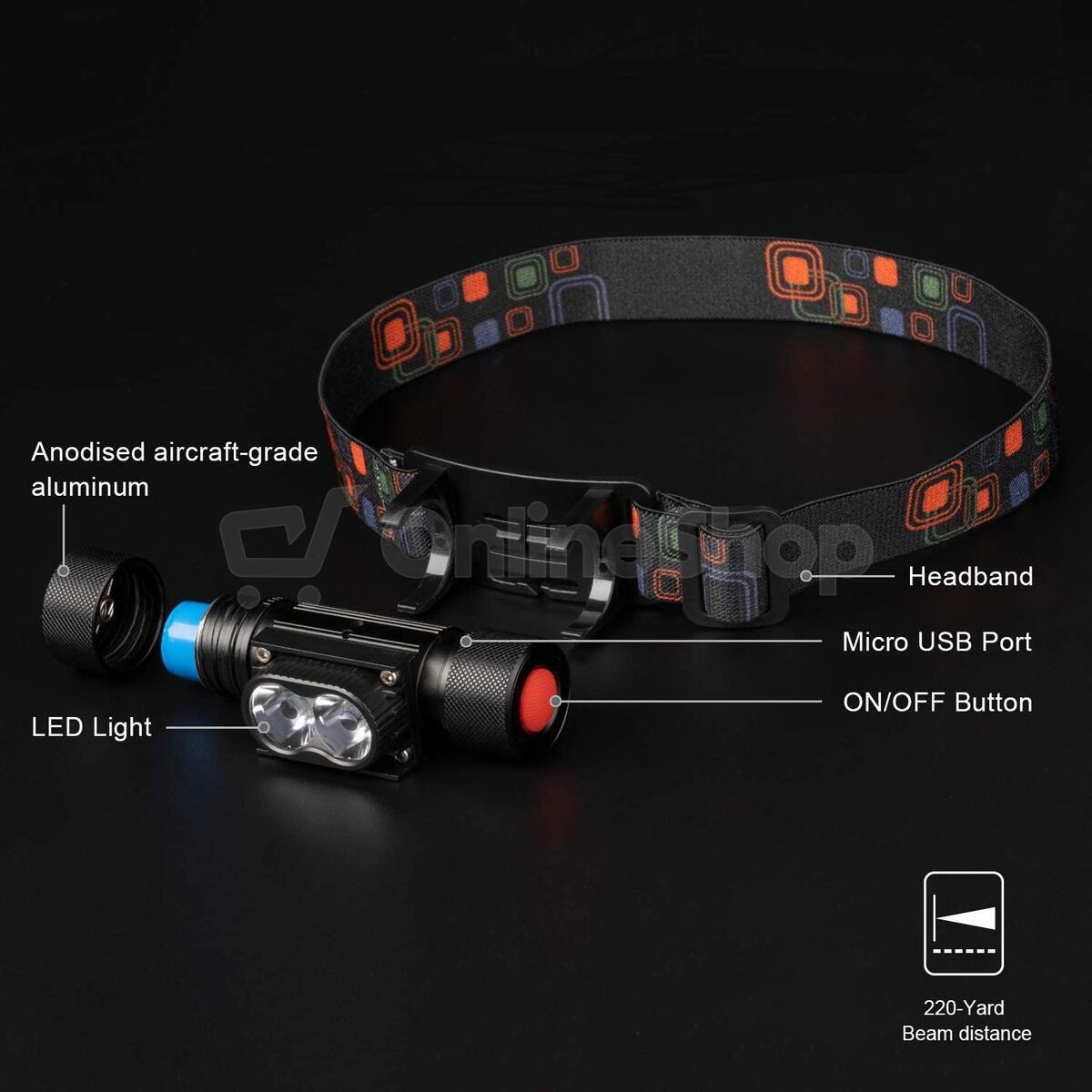 Solight LED čelová nabíjecí svítilna, 650lm, Li-Ion