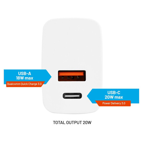 Sov nabjeka FIXED s USB-C a USB vstupem, podpora PD a QC 3.0, 20W, bl