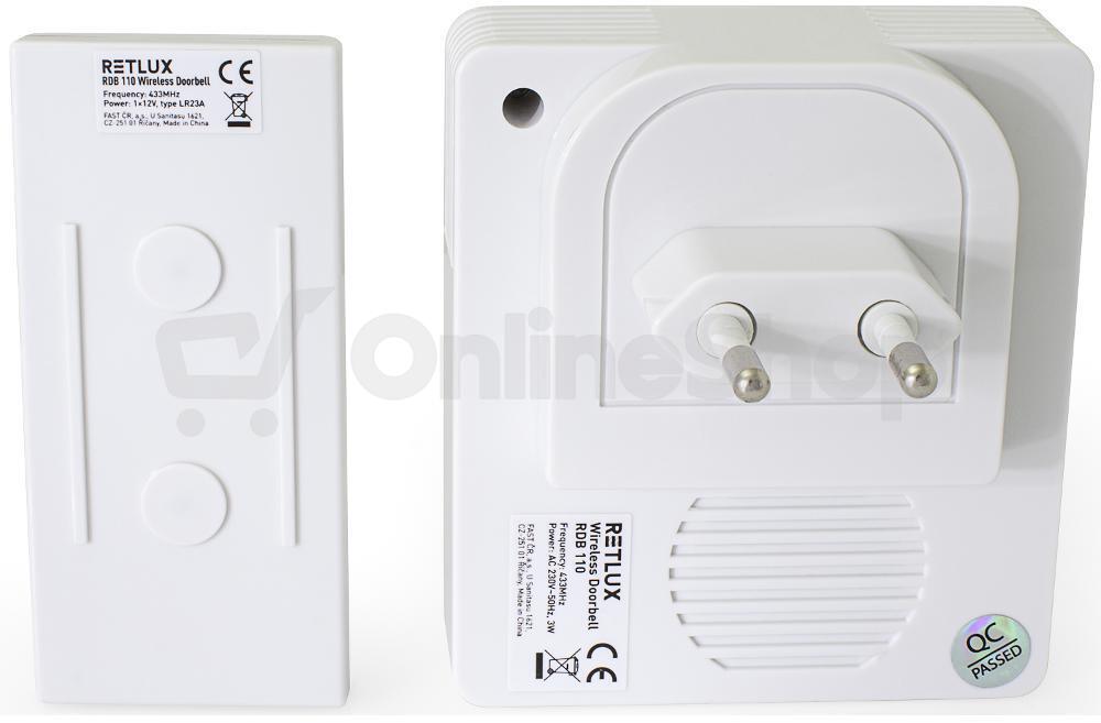 Bezdrátový zvonek 230V/1+1 Retlux RDB 110