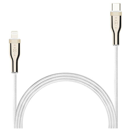 Nabjec a datov opleten kabel FIXED s konektory USB-C/Lightning a podporou PD, 1.2 m, MFI, bl