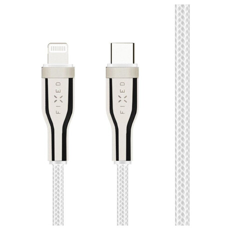 Nabjec a datov opleten kabel FIXED s konektory USB-C/Lightning a podporou PD, 1.2 m, MFI, bl