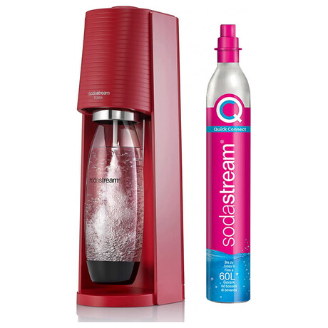 SET Vrobnk sody SodaStream Terra Red + Nhradn lhev SodaStream FUSE 2x1l, ern + Sirup Sodastream Pepsi 440 ml + 7UP 440 ml + Mirinda 440 ml