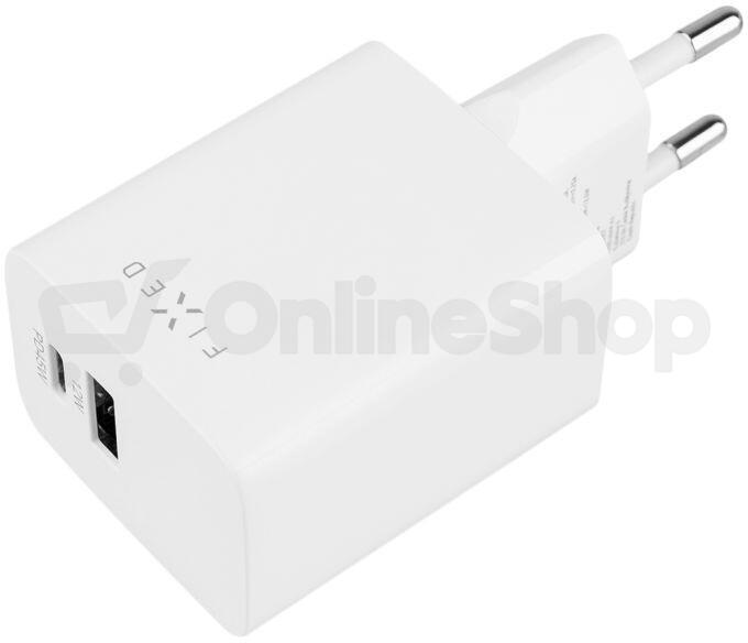 Síťová nabíječka FIXED Mini s USB-C a USB výstupem, podpora PD, 45W, bílá