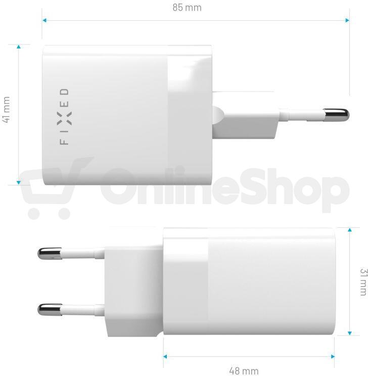 Síťová nabíječka FIXED Mini s USB-C a USB výstupem, podpora PD, 45W, bílá