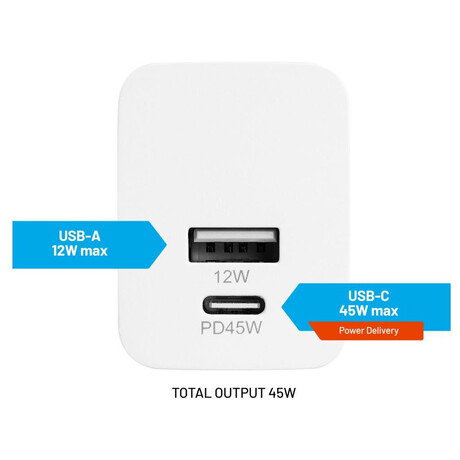 Sov nabjeka FIXED Mini s USB-C a USB vstupem, podpora PD, 45W, bl