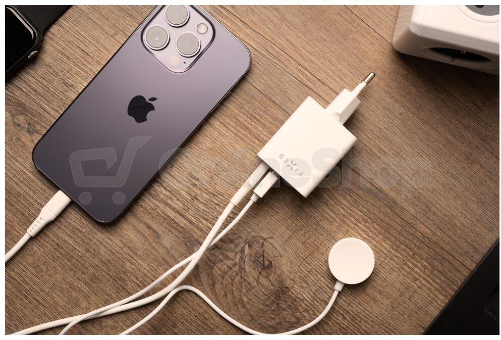 Síťová nabíječka FIXED Mini s USB-C a USB výstupem, podpora PD, 45W, bílá
