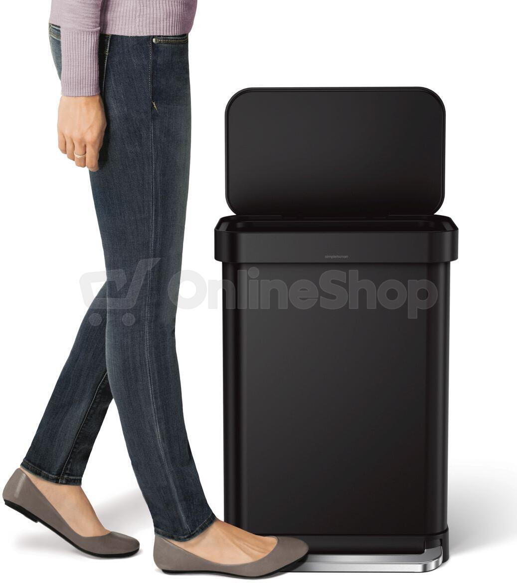 Pedálový odpadkový koš Simplehuman – 55 l, matná černá ocel, kapsa na sáčky CW2103