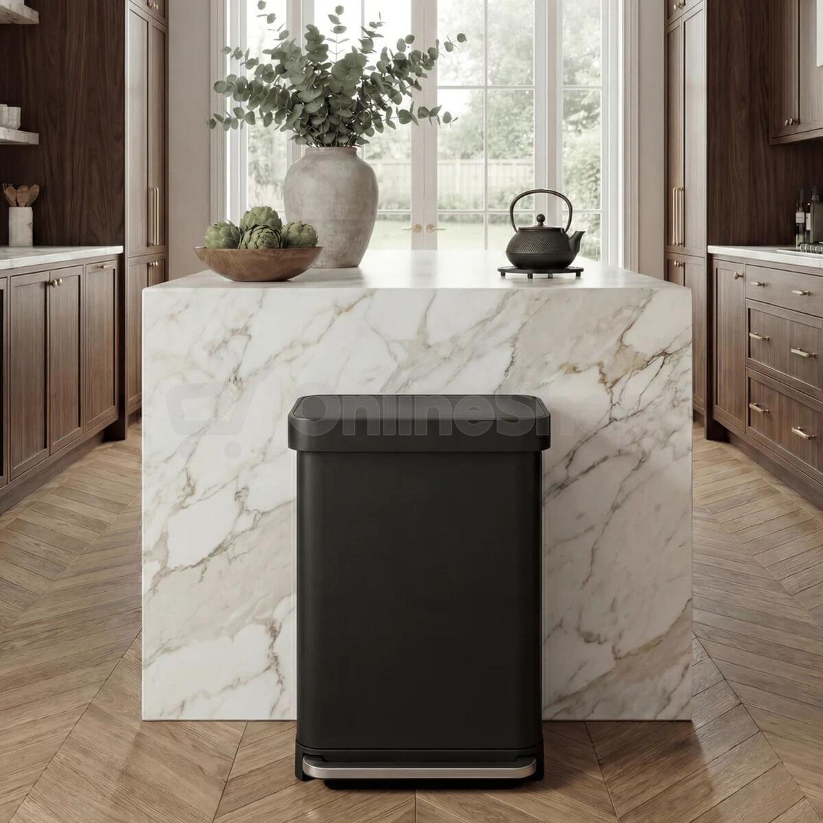 Pedálový odpadkový koš Simplehuman – 55 l, matná černá ocel, kapsa na sáčky CW2103