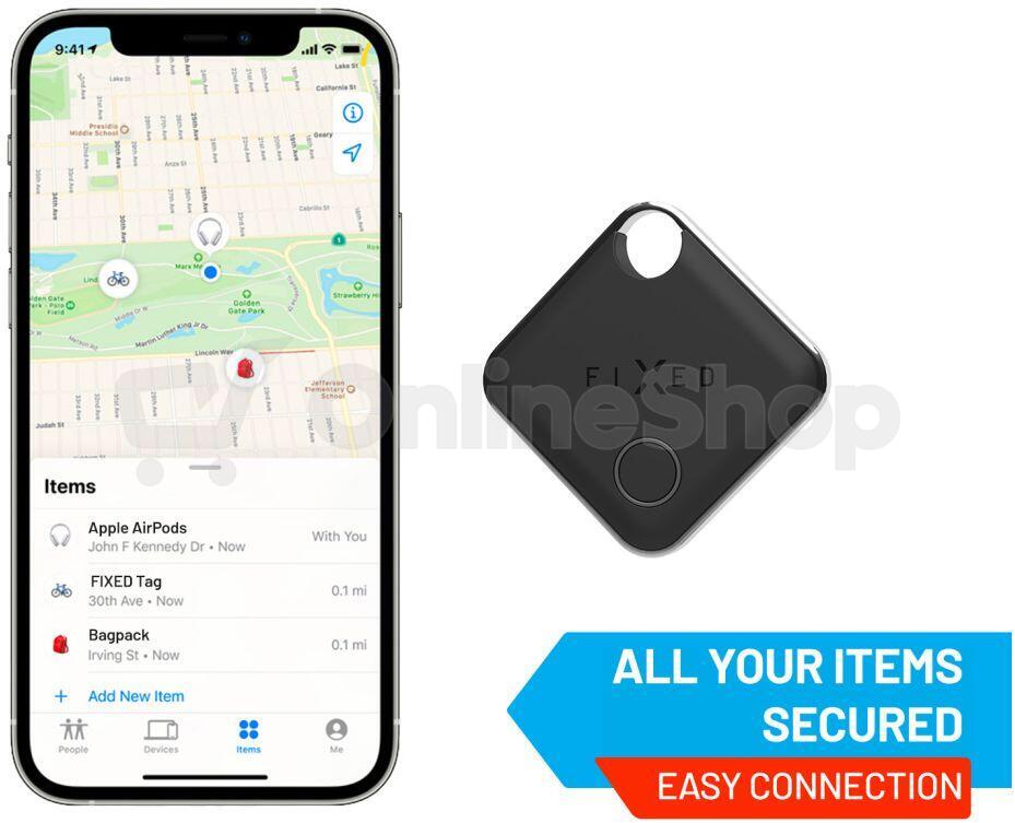 Smart tracker FIXED Tag s podporou Find My, černý