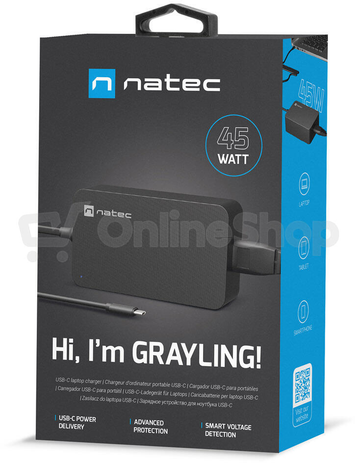 Nabíječka NATEC GRAYLING 45W USB-C pro notebooky, tablety, smartphony (NZU-2033)